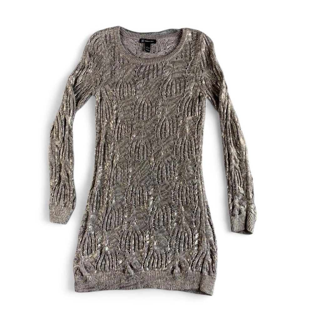 INC International Concepts Sweater Dress Womens Medium Metallic Cable Knit